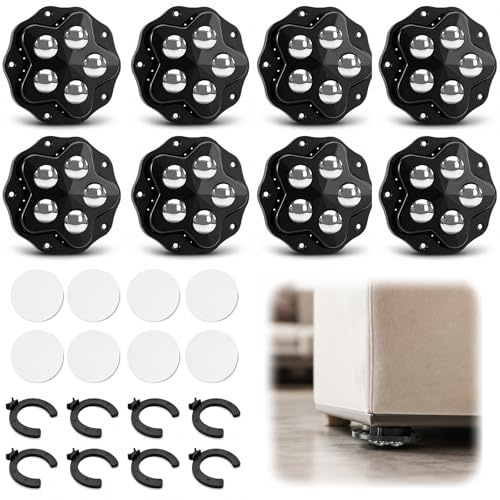Kugelrollen für Möbel 8 Stück Möbelrollen Klein Kugelrollen Schwerlast Möbelrollen Flach Schwerlast 360° Rollen für Küchengeräte Selbstklebendes mit 5 Stahlkugeln und 8 Bremse für Sofa, Küchengeräte