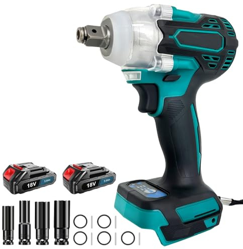 Cordless Impact Wrench Driver, Compatible with Makita 18V Battery, 1/2 inch Impact Gun, 420Nm, with 14/17/19/22mm Sockets & 2pcs 3.0Ah Batteries, for Car Tires, DIY Manufacturing Repair