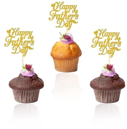 12 Pcs Fathers Day Cupcake Toppers, Glitter Blue Fathers Day Cake Toppers, Happy Dad Cake Picks, Best Dad Cake Insert Topper for Happy Fathers Day Party Favor Supplies Cake Decorations