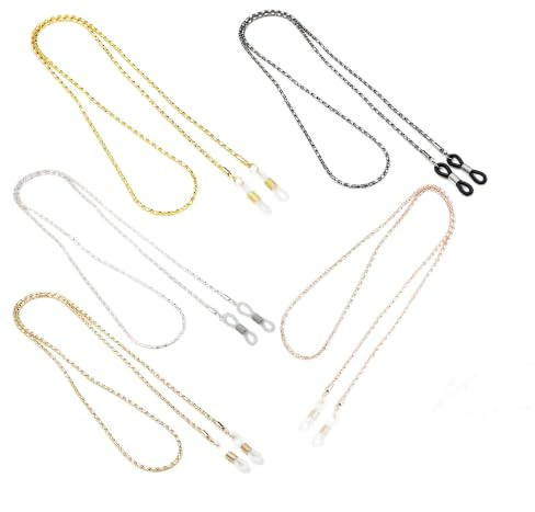 TUYOBG 5 Stück Brillenkette Damen, Brillenband Damen Metall Modernes Set | 5 metallische brillenketten für brille und sonnenbrille. Passend für alltag, arbeit, reisen und verschiedene outfits