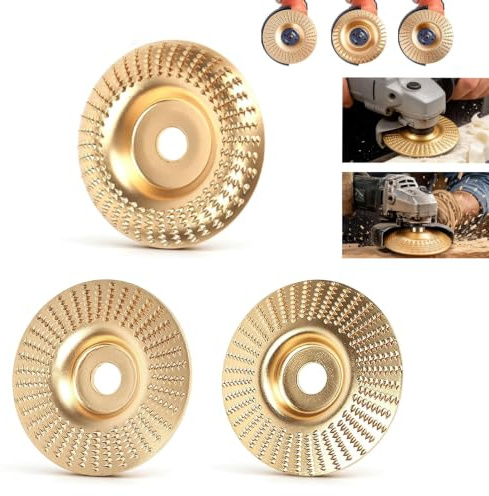 MUVZKQIAN 3pcs Wood Carving Disc – Heavy-Duty Wood Shaping Grinding Wheel Sanding Disc & Polishing Pad Piece Kit For Cutting Shaping Debarking Buffing Wood Plywood Plastic