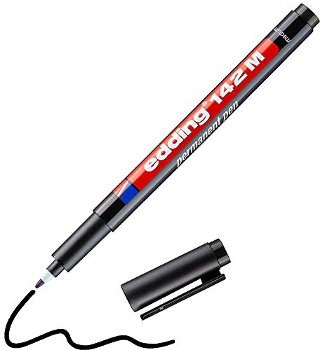 edding 142 M Permanenter Folienschreiber - schwarz - 1 Stift - Rundspitze 1 mm - Stift zum Schreiben auf Glas, Kunststoff, Folien und glatten Oberflächen - schnelltrocknend, wisch- und wasserfest