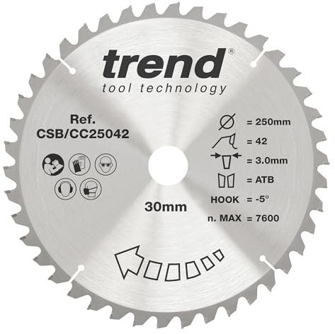 Trend Holz Kappsägeblatt, 250mm Durchmesser, 30mm Bohrung, 42 Zähne, HW, 3mm Schnittbreite, -5° Haken, CSB/CC25042