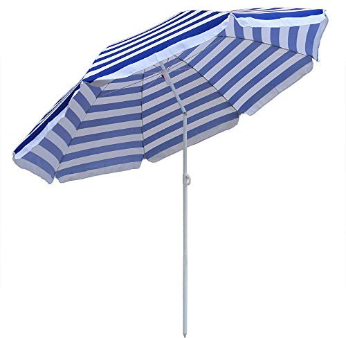 Greenbay Parasol Ø 160 cm inclinable pour Patio Jardin Balcon Piscine Plage Rond Sunscreen Rayures Blanches Bleues