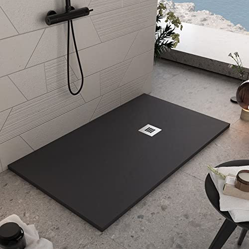 OLIMPO DOCCE - Piatto doccia in marmoresina Nero effetto pietra cemento PLUS - 80x130