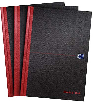Oxford Black n' Red A4 Notebook, Hardback Casebound, Lined, 192 pages (Pack of 3)