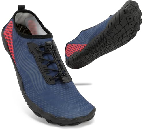 ZHR Chaussures Aquatiques Homme Barefoot Shoes Séchage Rapide et Antidérapant Adaptées Plage,Surf,Paddleboard,Kayak Rouge Marin 44 EU