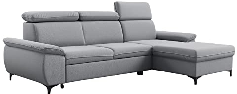 Mirjan24 Ecksofa Magic A mit Einstellbare Kopfstützen Polsterecke Schlaffunktion Bettkasten Eckcouch Polstersofa Couch L-Form Sofa Polstergarnitur Wohnlandschaft Bettsofa (Orinoco 84, Seite: Rechts)