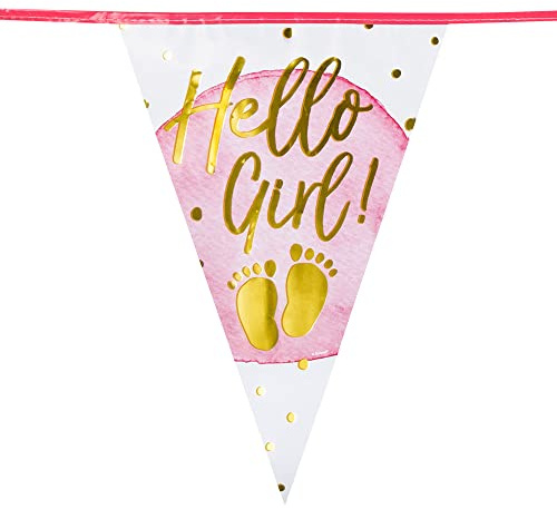 Boland 53230 Hello Girl Bunting, Length 6 m, Multi-Colour, Party Chain, Garland, Flags, Birth Girl, Decoration, Baby Shower