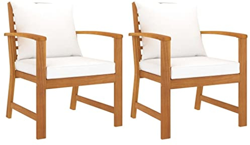 vidaXL Sedie da Giardino e Cuscini Crema 2 pz Legno Massello d'Acacia