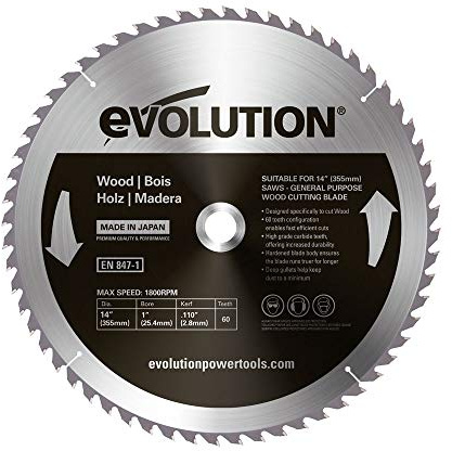 Evolution ‎GW355TCT-60 Hoja de sierra tronzadora para corte de madera Evolution de 355 mm