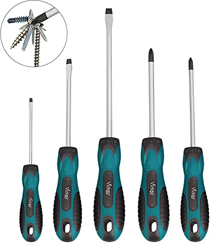 Magnetisches Schraubendreher-Set, 5-teilig, Schlitz- und Kreuzschlitz-Schraubendreher mit ergonomischem, bequemem, rutschfestem Griff, rostbeständiges, robustes Werkzeugset (Viridian-Grün)