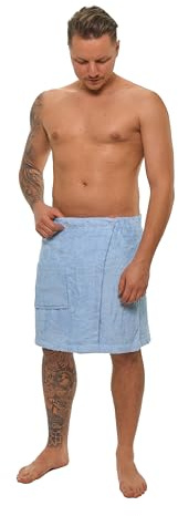 Interkontakt Saunakilt Herren 50x140cm - passend von Konfektionsgröße 44 - Sauna Kilt Männer aus 100% Baumwolle OEKO-TEX® Zertifiziert - Saunahandtuch Herren Hellblau