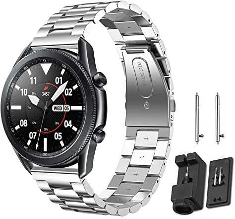 FuzeDa Armband för Samsung Galaxy Watch 3 45 mm/Galaxy Watch 46 mm/Huawei GT 2 46 mm, 22 mm rostfritt stål metallarmband för Huawei Watch GT2 46mm/GT2 Classic/GT2 Pro 46mm/Honor Watch Magic, Silver