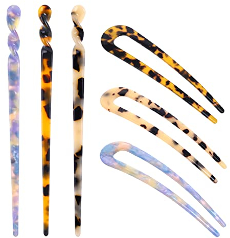 Molain Haarnadeln Im Französischen Retro Stil U Sticks Im Französischen Stil Schildkröte Essstäbchen Haarnadeln Scheibe Haarspangen Für Frauen Und Mädchen Frisuren Zubehör Braun, 6 Stück