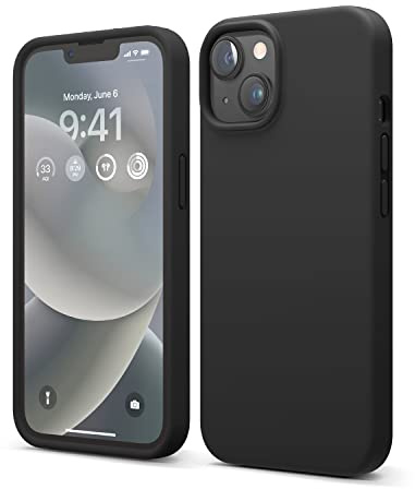 elago Silikon Hülle für iPhone 14 | Premium Silikon, Ganzkörperschutz - 4 Schichten stoßfeste Handyhülle, kratzfestes weiches Mikrofaserfutte (Schwarz)