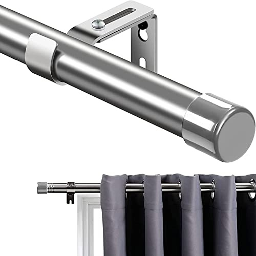 Barra de Cortina, 76-198 cm Barra para Cortinas Extensible con Soportes, Barra de Cortina Juego de Herrajes de Acero Inoxidable Ventana Ajustable para Sala de Estar Dormitorio Ventana/Tapa Plata