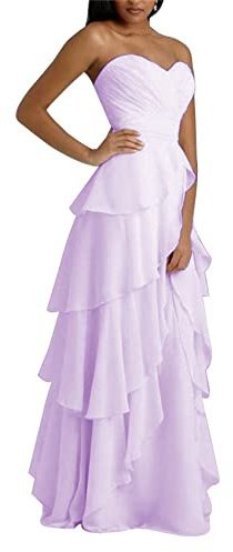KURFACE Vestido de dama de honor de boda, línea A, cuello de corazón, sin mangas, para exteriores, cumpleaños, fiesta de noche, Lila, 48