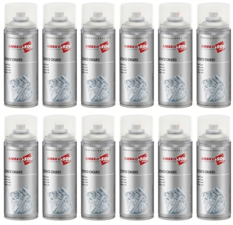 VIRSUS 12 Bombolette Zinco Chiaro 400ml Spray Brillante, Protettivo, Antiossidante Zincante A Freddo Anticorrosivo Antiruggine Parti Saldate Ossidate Protettivo Metallo