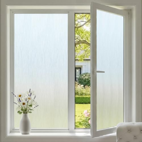 DIFIT Fensterfolie Blickdicht Milchglasfolie 60 x 200 cm, Sichtschutzfolie Fenster Selbsthaftend Statisch Haftend Ohne Kleber UV-Schutz Sichtschutz Fenster für Zuhause Büro, Regenfadenmuster