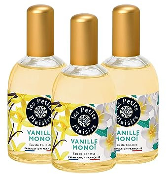 Les Petits Plaisirs - Lot de 3 - Eau de toilette Vanille Monoï, Eau de toilette femme, Addictive et Envoutante, Made in France, flacon 110ml