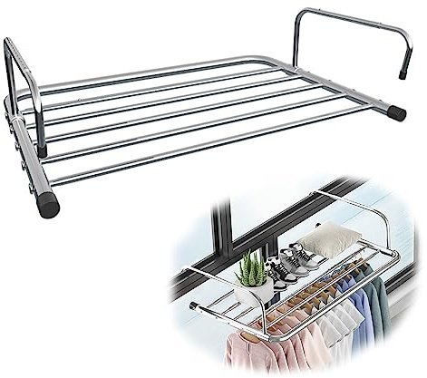 Edelstahl Balkontrockner Wäschetrockner Heizung Trockengestell Balkon Wand-Trockner,Kleiner Hängetrockner, Balkongeländer, Heizkörper, Bad, Hängender Wäschetrockner Klappbar, Silber Heizkörper-Wäschet