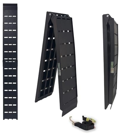 TRUTZHOLM 1 x Auffahrrampe 226 x 28,5 cm Traglast 680 kg Alu klappbar geriffelt Tränenblech schwarz Motorradrampe Quadrampe