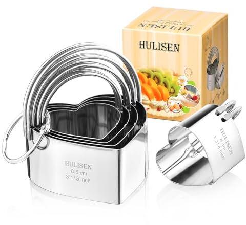 HULISEN Square Biscuit Cutter Set (4 Pieces/Set), Cookies Cutter with Handle, Professional Baking Dough Tools (Heart Shaped)