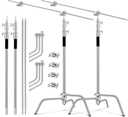 Soonpho 2-Pack C Stand 100% Acier Inoxydable Heavy Duty Support en C Stand Argent 330cm Réglable C Stand Trépied Robuste per Godox AD200 Pro SK400II Aputure 120D