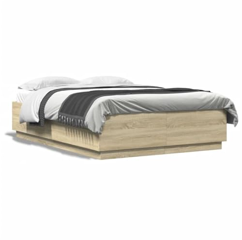 Tidyard Bettgestell Futonbett Bett Holz Doppelbett/Einzelbett Bettgestell Futonbetten Komfortbett Bettrahmen Schlafzimmerbett Sonoma-Eiche 140x200 cm Holzwerkstoff