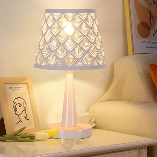 TWSXTE Bianco Lampada da tavolo, con interruttore, E27 lampada da comodino, paralume in metallo, lampada da tavolo a led, adatta per illuminazione interna ed esterna (Lampadina non inclusa)