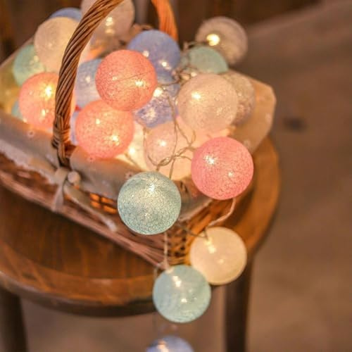 HOTUT Cotton Ball Fairy Lights, 3.3M/10.83Ft 20LED Battery Powered String Lights, Colorful Globe Ball Fairy Lights, LED Fairy String Lights for Bedroom Wedding Party Home Christmas Decoration, Macaron