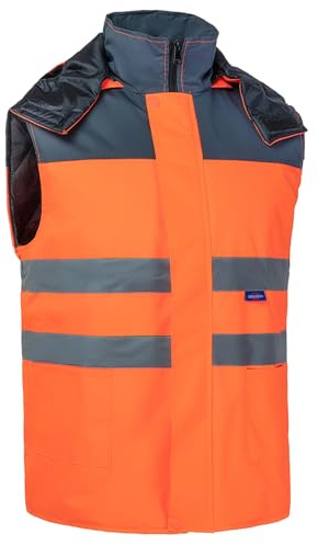 Oralidera Gilet Imbottita di Sicurezza Antinfortunistici Alta Visibilità Unisex Adulto Gilet da Lavoro Giubbino Smanicato Imbottita con Cappuccio, Arancia+Grigio, XL