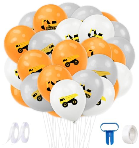 TPTGIAR 30 Stück Luftballons Geburtstag, Baufahrzeug Bagger Helium Ballons, Latex Luftballon mit Ballonzubehör, 12 Zoll Luftballons Bunt für Kindergeburtstag Baustelle Party Dekoration