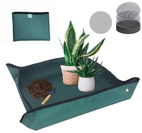 FEIQIAO Leder Topfmatte Repotting Matte, Tragbare Sukkulente Pflanzenmatte, wasserdichte Verdickte Faltbare Gartenmatte, Topfplatte Pflanzenmatten zum Umtopfen (blau, 110CM*75CM)