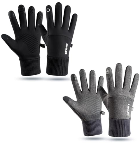 NVKRLFYD Lot de 2 Paires de Gants Thermiques Imperméables Pour écran Tactile - Antidérapants - Résistants au froid - Coupe-vent - Chauds - Pour Sports de Plein Air, Cyclisme, Conduite, Randonnée