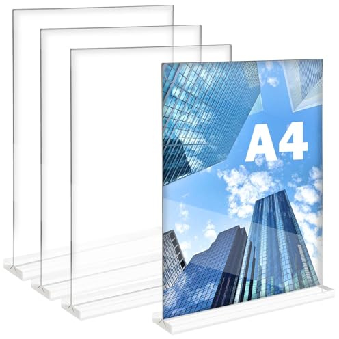 ASelected 4 Stück Tischaufsteller A4 Preisschilder Aufsteller Tischständer Aufsteller A4 Acryl T-Ständer Aufsteller für Prospekte Menükarte Werbung Fotorahmen
