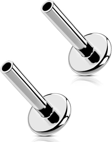 MS CUTE 2Pcs Helix Piercing Jewelry, Threadless G23 Solid Titanium 16G Replacement Post Bar of Flat Back Stud Earrings in Helix Cartilage Tragus Earrings for Women Men-Silver 6MM