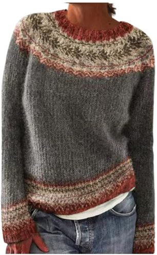 Winterpullover Damen Warm Elegant Winter Kaschmir Pullover Große Größen Sweatshirt mit Aufdruck Rundhals Bequem Wollpullover Langarm Strickpullover Casual Wollpulli