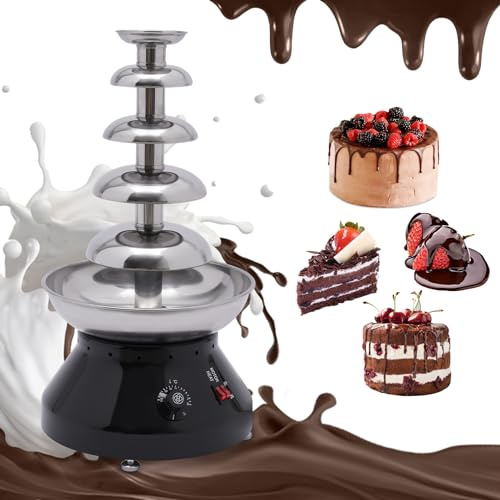 VonVVer Schokobrunnen 5 Etagen 3000ml - Schokoladenbrunnen mit Warmhaltefunktion 230W 30-110 ℃ Elektrische Schokoladenbrunnenmaschine Schokoladenfondue für Schokoladenschmelzen, Käse (Rot)