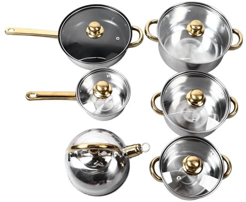 Set di Pentole da in Acciaio Inossidabile da 12 Pezzi con Manici - Pentole Robuste per Cucinare - Pentole Facili da Usare in