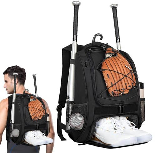 Baseball-Rucksack, Baseball-Tasche Jugend - Softball-Rucksack mit Schuhfach -Baseballtasche,Großer Jugend-Baseball-Rucksack, Baseballschläger-Tasche für Wettkämpfe, Erwachsene, Schläger, Schuhe
