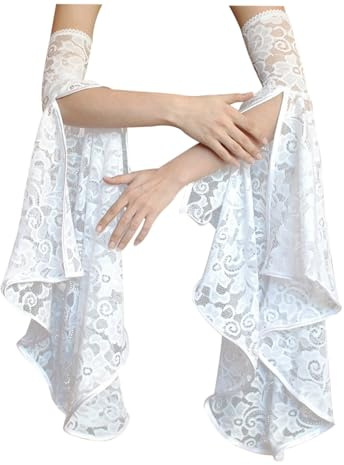 keland Gothic Hexe Armstulpen Spitze Hxenärmel Vampir Handschuhe Halloween (Z-Weiß)