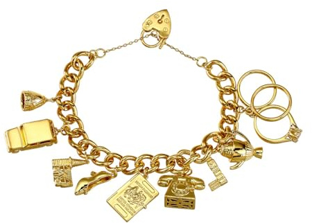 THE BLING KING Gold Great Britain Charm Bracelet – 63g, 8-Inch – PVD Gold Plated Chunky Chain