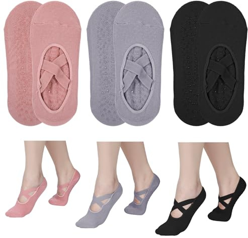 3 Paar Pilates Socken, Yoga Socken Sportsocken Antirutschsocken Damen Gymnastikschuhe Stoppersocken Barfuss Schuhe Damen Rutschfeste Grip Socks Sockenschuhe Ballett Pilates Sport Yoga Zubehör 3 Farbe