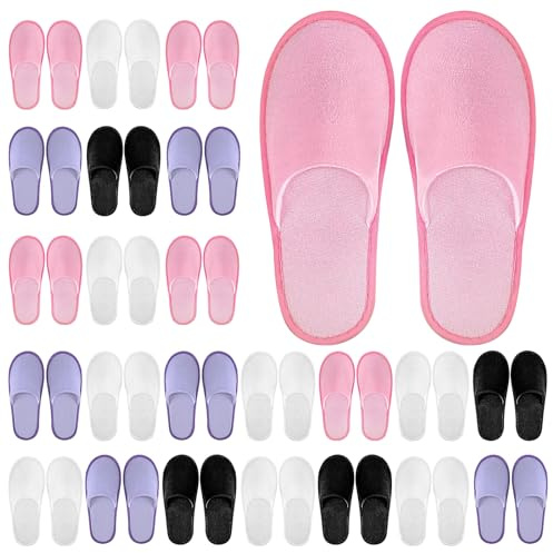 Geyoga 24 paia di pantofole usa e getta per gli ospiti, 2 dimensioni, in cotone, per hotel, spa, casa, laurea, festa di nozze, senza scarpe, per casa, viaggi, confezionate singolarmente, bianco, nero
