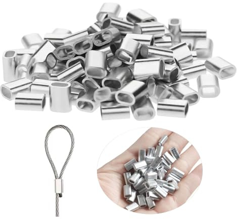 Batheidon 120 stycken aluminiumvajerklämmor pressklämmor, robusta aluminiumhylsor för kablar och linor, ovala pressklämmor för anslutningar, rostfria, mångsidiga användningsområden för bygg, utomhus