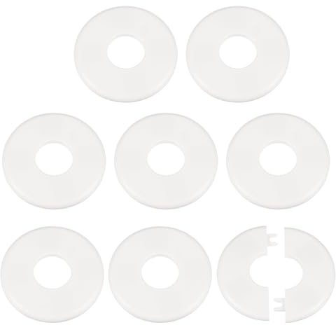 sourcing map 8 pezzi Flangia divisa da parete 33,5 mm/3,3 cm Piastre di copertura idrauliche autoadesive in plastica ABS rotonda con fibbia design per tubo dell'acqua decorazione bagno cucina bianco