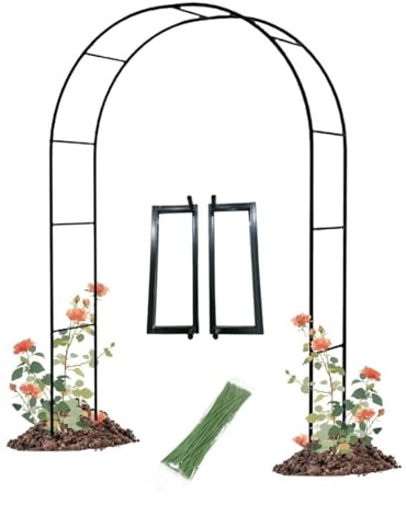 Arche de jardin en métal noir pour plantes grimpantes 80 x 200 cm et 240 x 220 cm, facile à assembler, décoration de jardin, treillis pour fleurs (l 160 x H 220 cm)