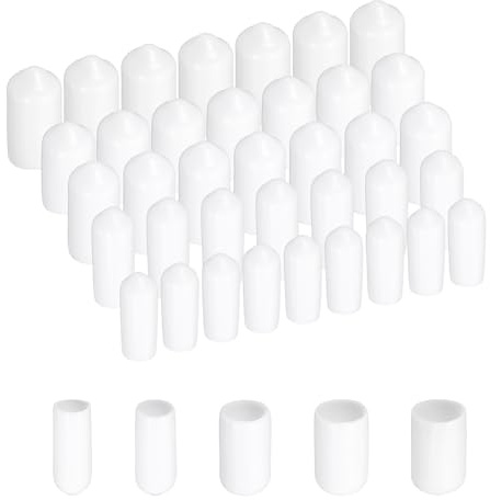QUARKZMAN 100 Stück Gummi-Endkappen 5mm/6mm/7mm/8mm/9mm Gummikappen Weiß | Runde Vinyl Bolzen Kappe, Abdeckschrauben Gewindeschutz Bolzenkappen, Für Schrauben Rohren Stuhlbeinkappen